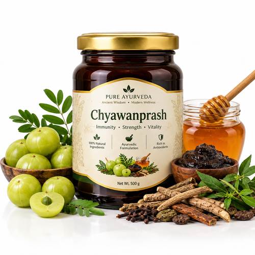 Ayurvedic Chyawanprash jar with natural herbs
